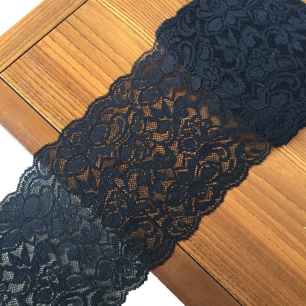 LUMKET 6 Inches Wide Stretchy Lace Ribbon Elastic Trim Fabric with Floral Pattern for Bridal Wedding Decorations Sewing DIY Making and DIY Crafts5 Yards 885 Black
