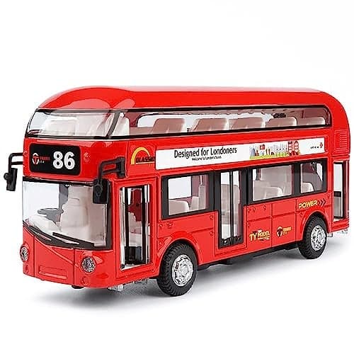 DEOXY Bus Toys for Kids Diecast Metal Tour Light & Music Open Door Collection Toys for Boy Kids (6019B Red)