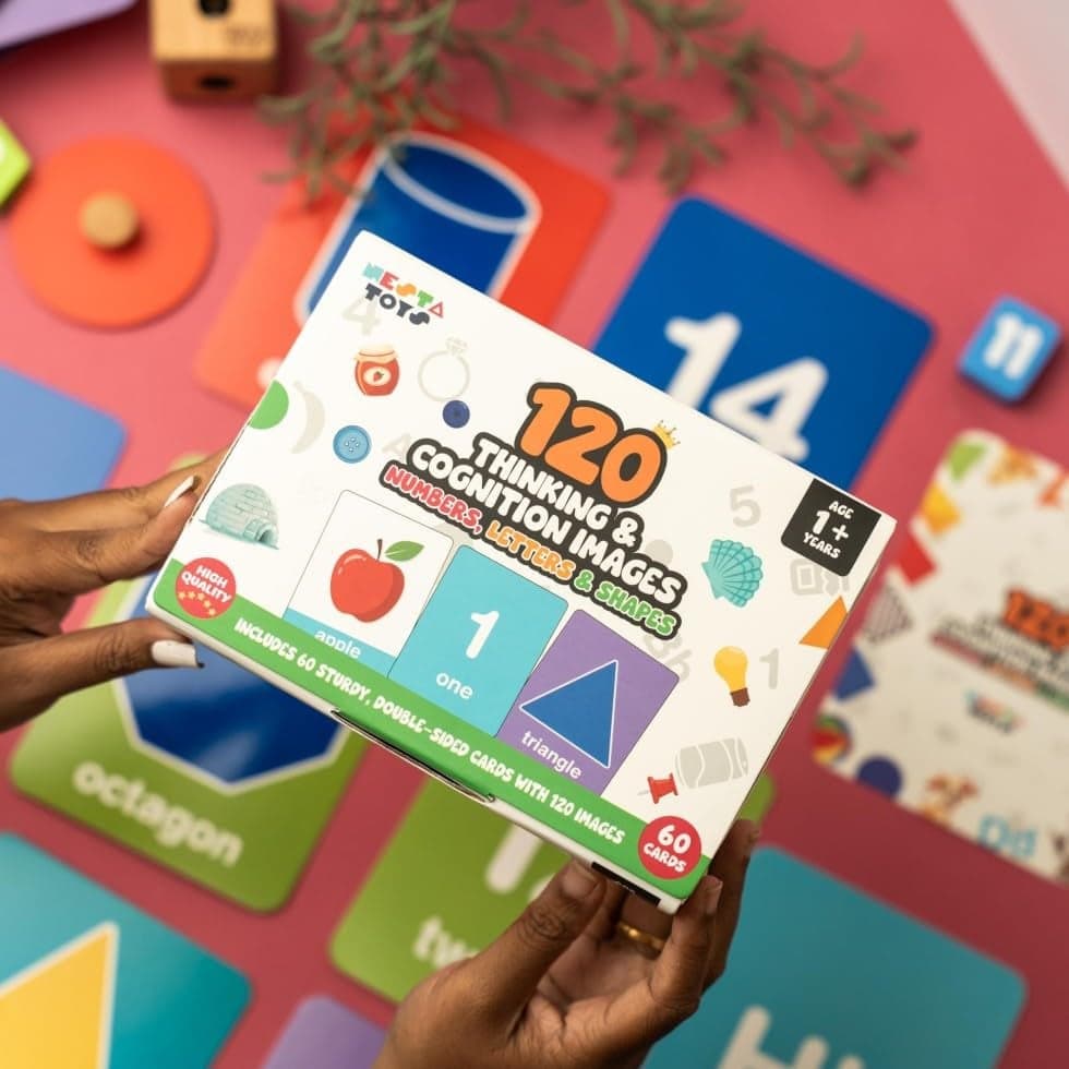 NESTA TOYS Numbers, Letters, Colors & Shapes Flashcards | 60 Double-Sided Cards, 120 Images | Numbers 1-20, Alphabet A-Z, 10 Colors & 10 Shapes | Preschool Readiness Learning Cards Ages 2-5