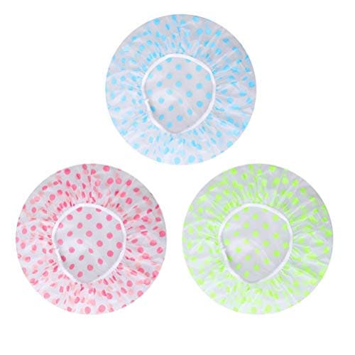 RUJVE Shower Cap, 3 Pcs Waterproof Reusable Shower Caps Bath Hair Hat for Women Men Kids (Multicolor)