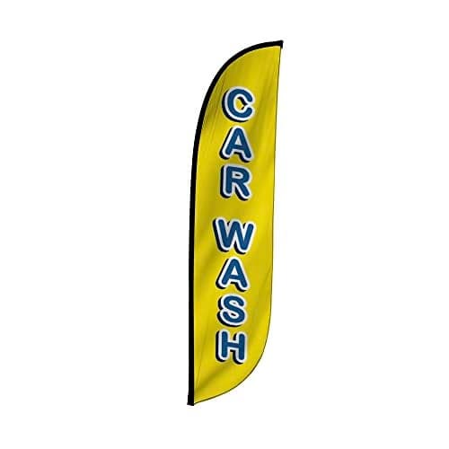LookOurWay Feather Flag Banner - 12 Feet Tall Advertising Flags for Outdoor Business and Events Promotion - Swooper Flag Only - Car Wash Flags - Car Wash Yellow & Blue (10M1200111)