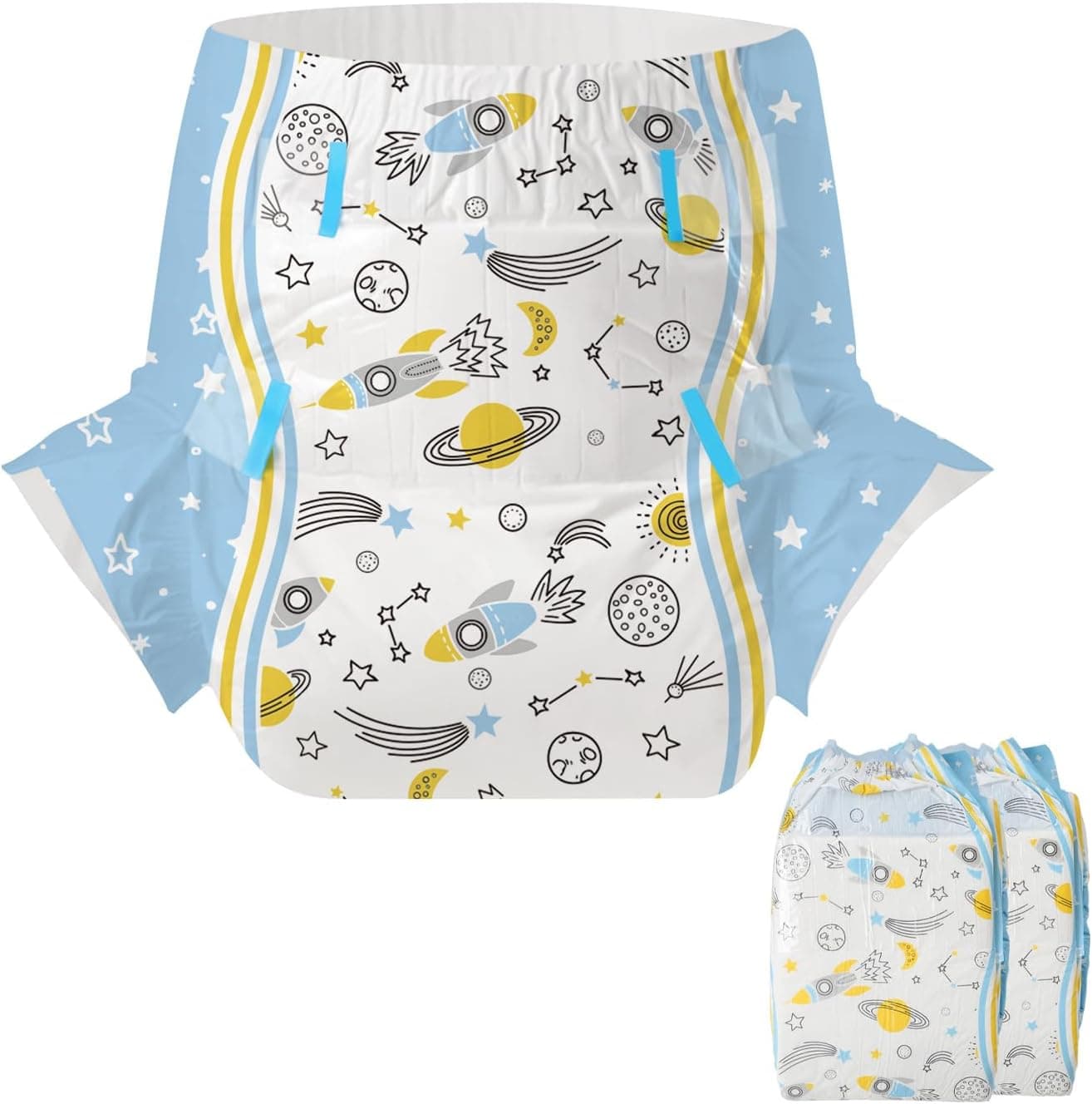 Adult Diapers 2 Pieces Incontinence Briefs with Tabs for Women and Men Maximum Overnight Absorbency Cosmic Adventurer Large 3747