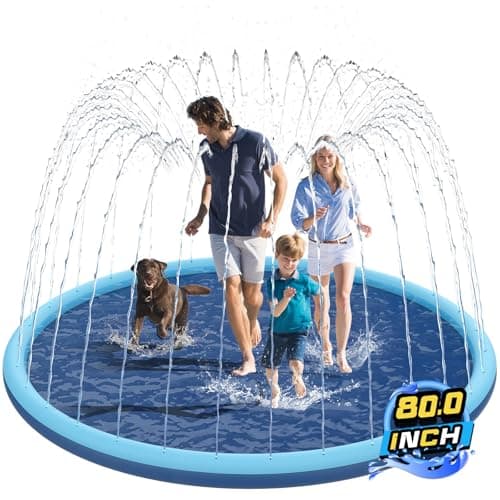 NonSlip Splash Pad for Kids and Dog 80 Extra Large Baby Play Mat Dog Pool Toys Thicken Sprinkler Pool Summer Outdoor Water Toys for Ages 312 Boys Girls ParentKids Games Fun Backyard Blue