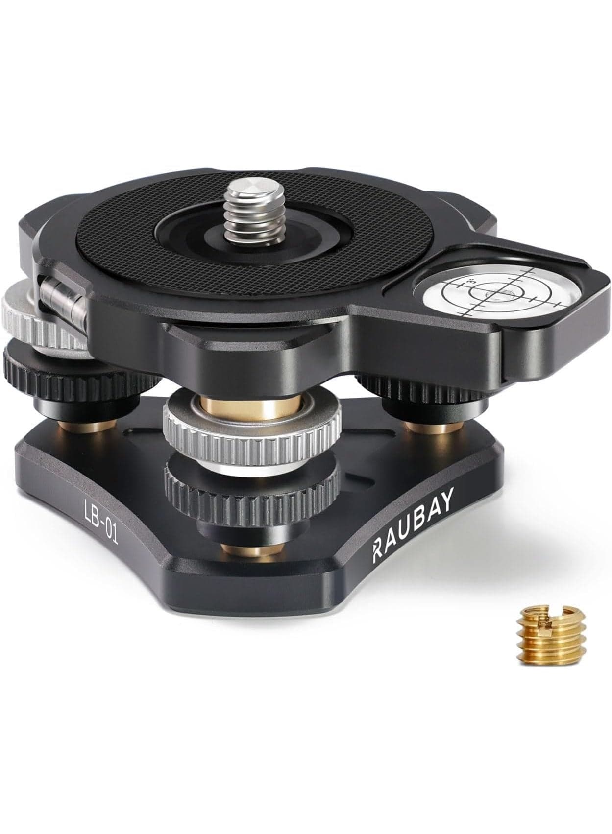 RAUBAY LB-01 Tripod Leveling Base – CNC Aluminum, ±6° Precision Adjustment, Detachable Magnetic Bubble Level, Universal 3/8" Mount, For Panoramic, Video Heads & Astronomical Telescopes