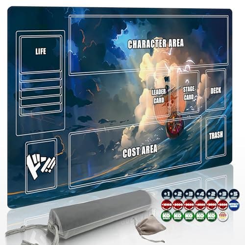 Extalas Playmat for One Piece Card Game 24x14 Inches with NonSlip Rubber Zones Design a Professional Storage Bag Included Plus a LimitedTime Gift of a Set of 20 Damage Counters Wave Boat