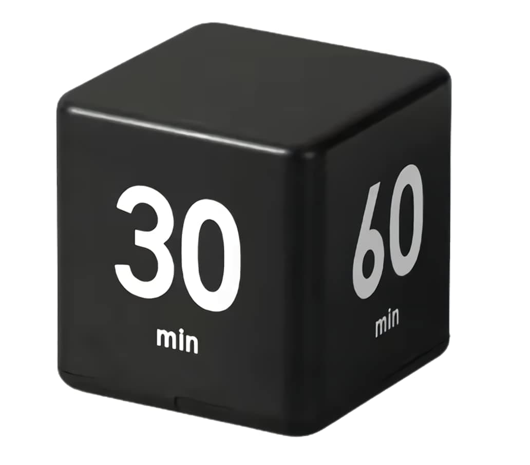 Feilifan Cube Timer Kids ADHD Productivity Workout Flip Timer for StudyTime Classroom Countdown Management Settings 15 20 30 60 Minutes Black