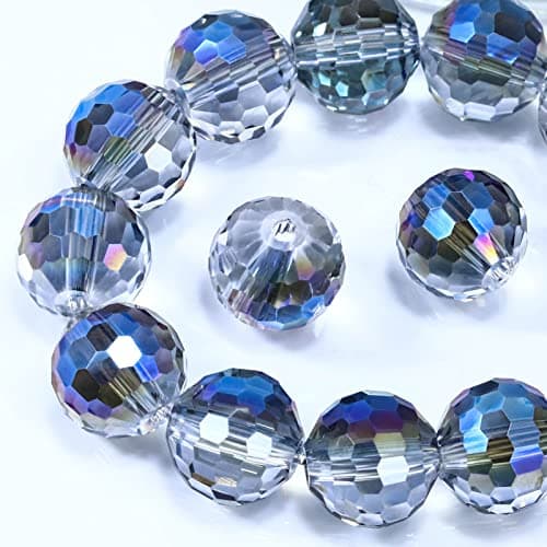 Dowarm 10MM Round Crystal Beads for Jewelry Making Faceted Crystal Glass Beads for Crafts Bracelet Wind Chimes Suncatcher 5003 Rondelle Spacer Beads Loose Gemstones 50PCS Blue Colorized