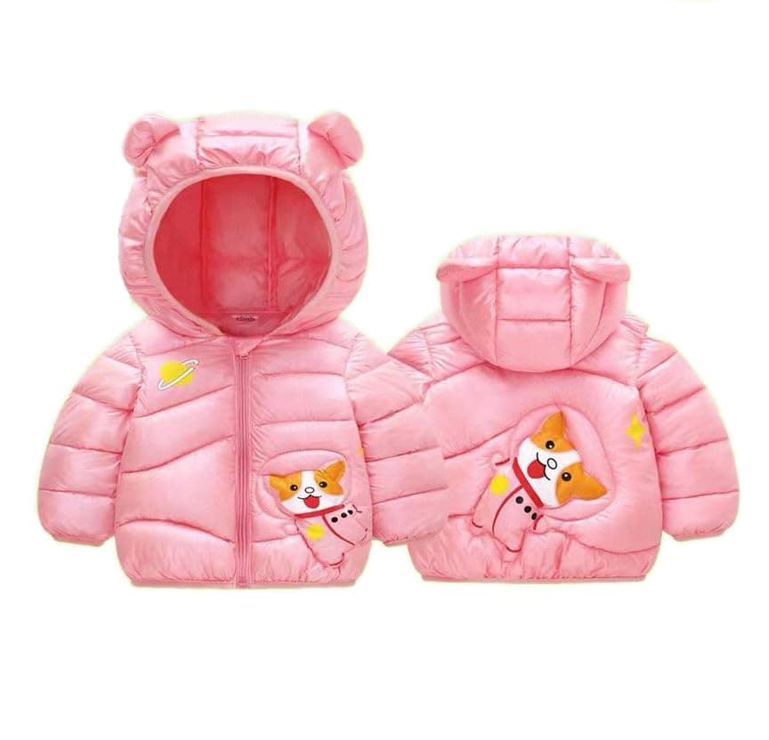 Bold N Elegant Cartoon Bear Kids Shiny Sparkling Quilted Winter Wool Blend Standard Length Warm Hood Jacket Coat Bomber Puffer Jacket for Boys Girls Kids (IN, Age, 2 Years, 3 Years, Blue)