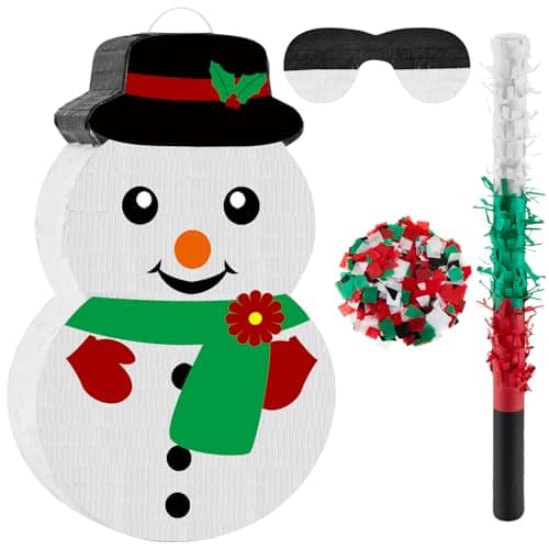 Christmas Piata 165 Inch Snowman Piata with Blindfold Bat and Confetti Winter Christmas Theme Birthday Party Indoor Outdoor Festival Carnival Party Supply Xmas Game Decorations