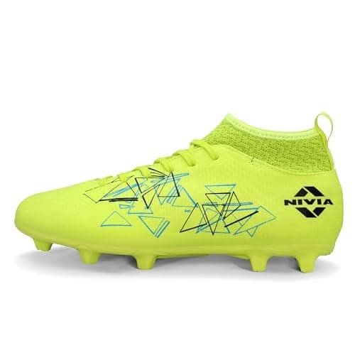 Nivia Pro Carbonite 7.0 Football Studs for Men, 3D-Embossed Synthetic Leather Upper, TPU Sole with Square Studs, Die-Cut Soft EVA Sockliner, Sunny Lime, UK03