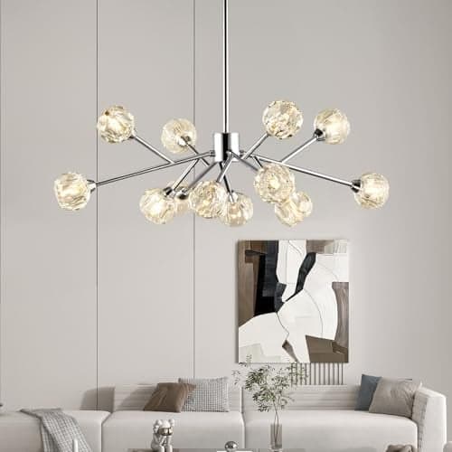 Weesalife Sputnik Chandeliers for Dining Room Light Fixture Over Table, Modern Crystal Chandeliers, 12 Lights Chrome Lighting Fixtures for Living Room Bedroom Kitchen Island Bar