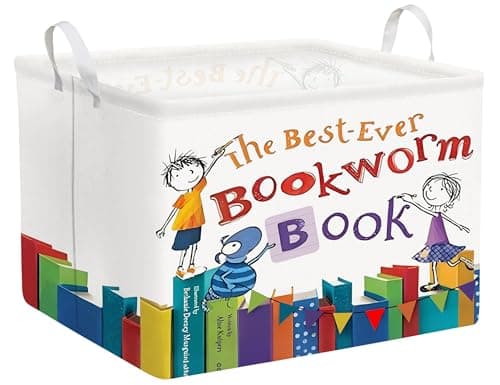 BOOHIT Large Kids Book Storage Bin Collapsible Nursery Toy Basket Canvas Teacher Crate Room Classroom Box Organizer DecorColor Book