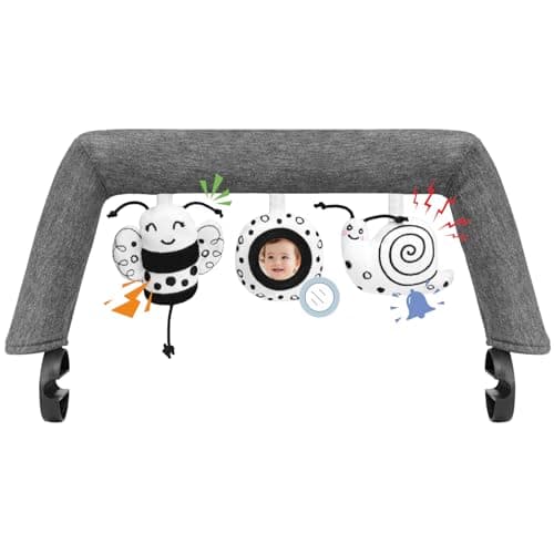 iGRATENS Baby Bjorn Bouncer Toy Bar Toy Bar for Baby Bouncer Bliss and Balance Soft with 3 PCS Cute Sensory Toys Easy to Attach and Remove Skin Friendly Machine Washable Black and White Soft