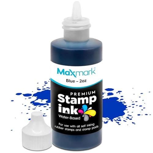 MaxMark Premium Refill Ink with Control Tip Bottle for Self-Inking Stamps, Blue Color - 2 oz.