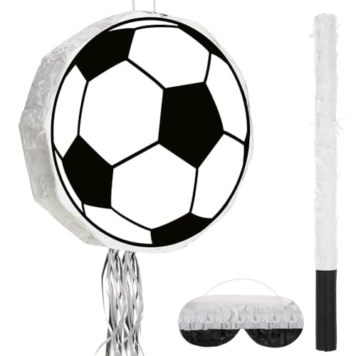 Capoda Soccer Piata Pull String Piata Bundle with Tassel Blindfold Bat and Confetti Sports Theme Birthday Party Favors for Kids Adults Soccer Football Party Decorations Supplies