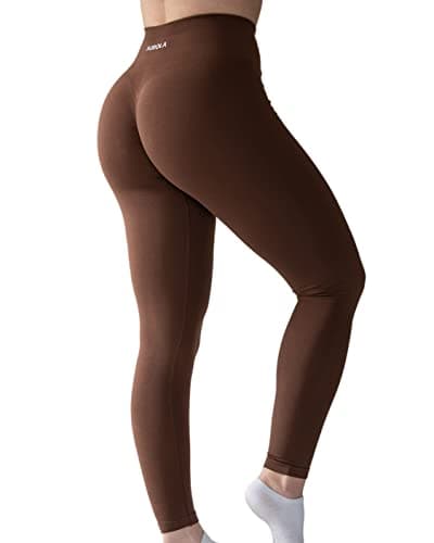 AUROLA Workout Leggings for Women Seamless Scrunch Yoga Pants Tummy Control Gym Fitness Sport Active Leggings 25'' (L, Dandelion Brown)