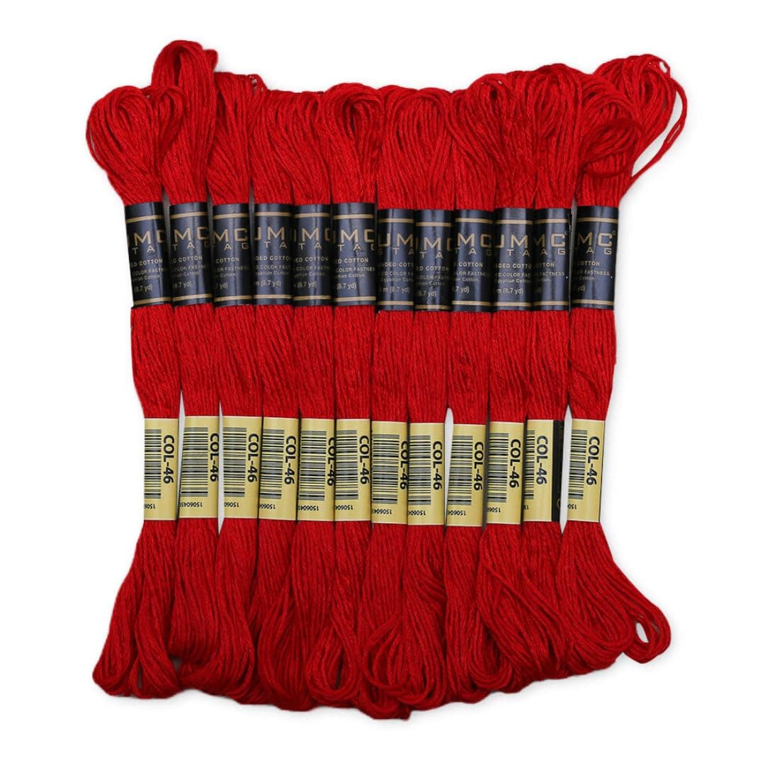 UMC STAG Pack of 12 Red Premium Embroidery Thread 100 Egyptian Cotton Premium Skeins Cross Stitch Embroidery Floss Oeko TEX Certified Stranded Cotton Ideal for Arts Crafts Bright Red 46
