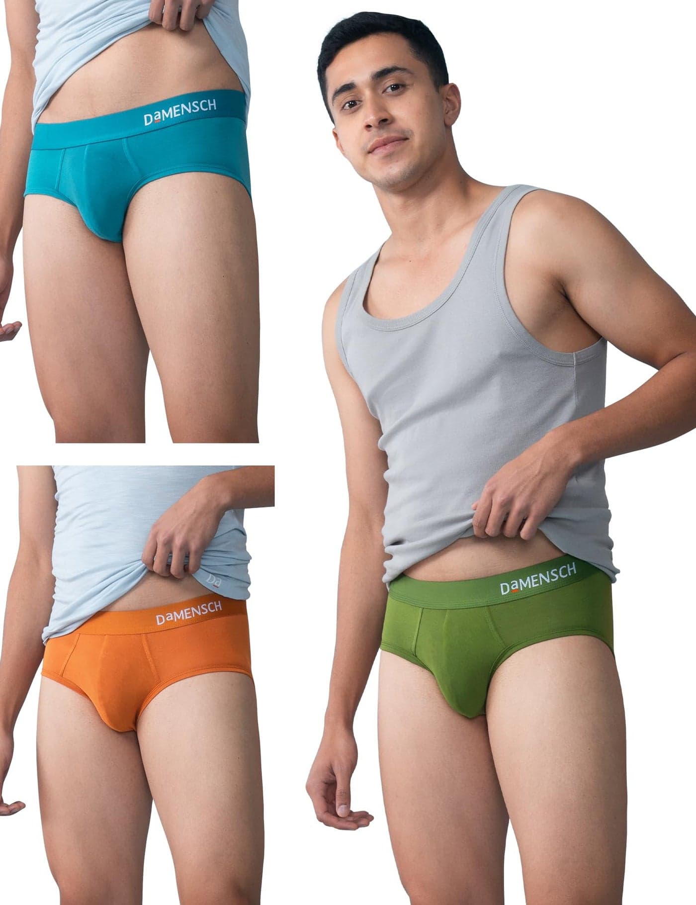 DAMENSCH Modal Regular Fit Solid Brief Underwear Anti-Bacterial Moisture Wicking Breathable Microfibre Waistband Deo-Soft Briefs for Men-Gold Flame, Cactus, Ocean Depths-S