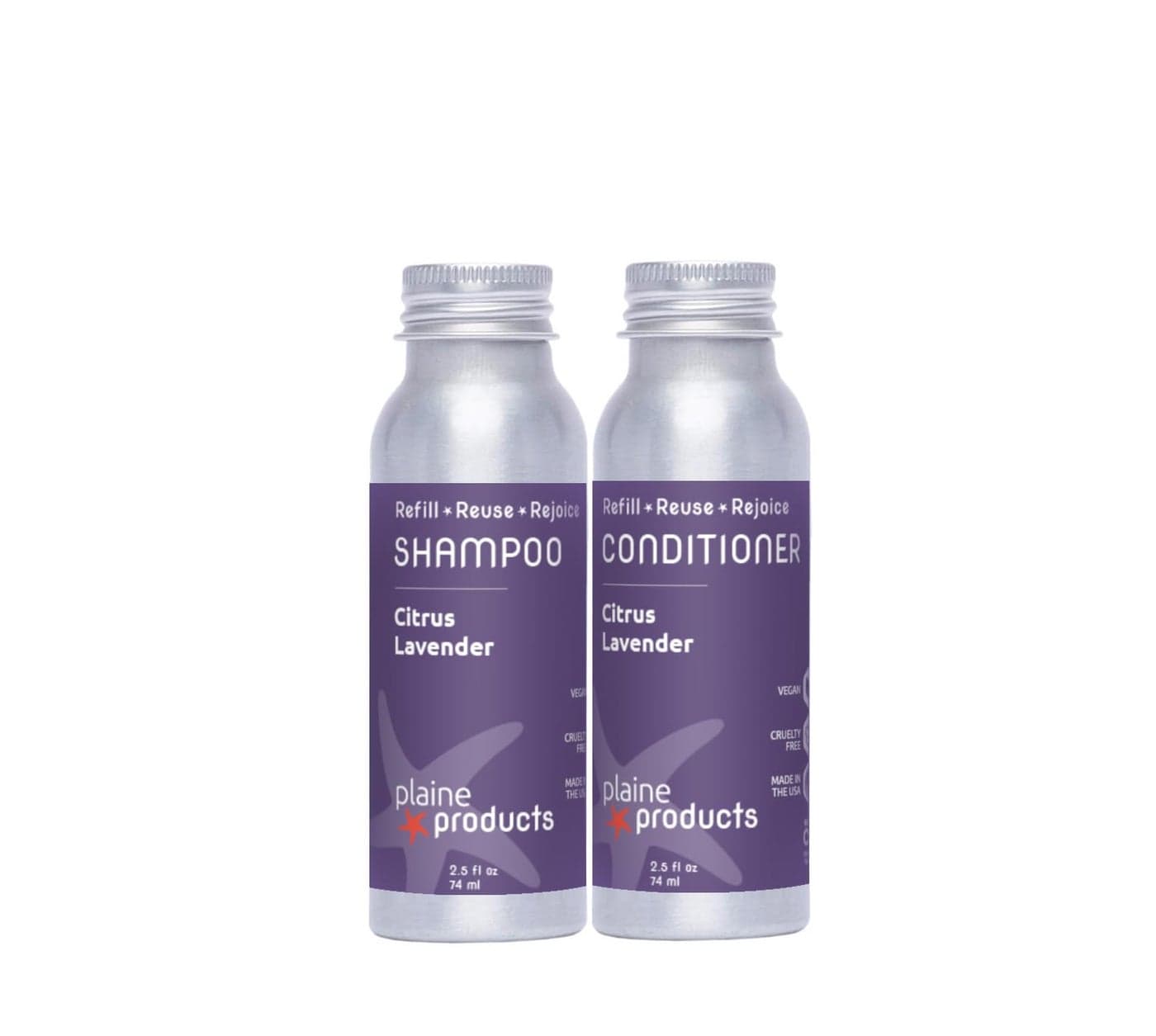 Travel Size Shampoo and Conditioner Citrus Lavender 25oz Refillable Bottles Sulfate Free