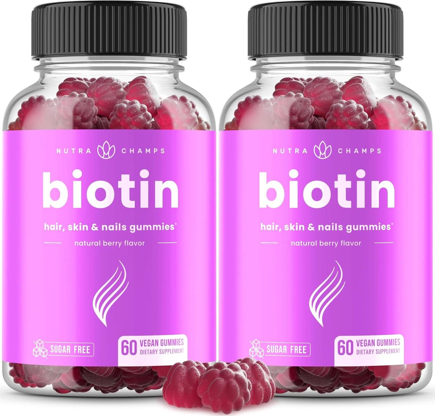 NutraChamps Sugar Free Biotin Gummies 10000mcg High Potency Healthy Hair Skin Nails for Women Men Kids 5000mcg in Each Gummy Vegan Hair Health Vitamins Supplement Raspberry 2Pack