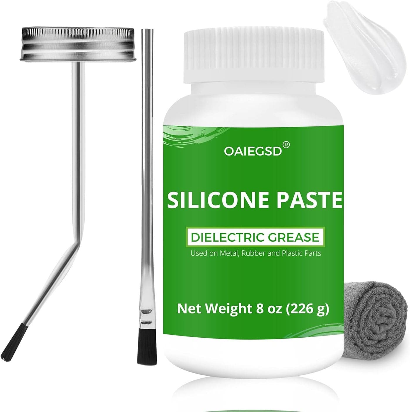 OAIEGSD 8oz Silicone Paste - Waterproof Dielectric Grease for Electrical Connectors with Brushes and Towel
