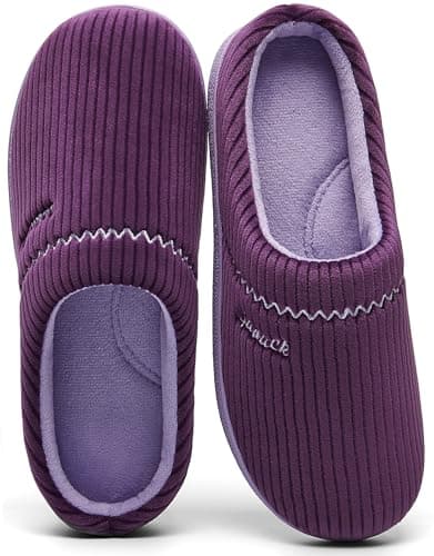 House Slippers for Women with Arch Support Memory Foam NonSlip Two Tone Embroidered Soft Home Slippers Purple 8