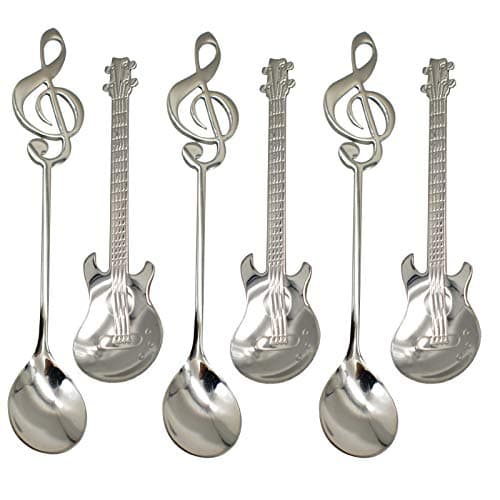 Maydahui 6 PCS Guitar Spoons Music Note Teaspoon Set 1810304 Stainless Steel Musical Notation Dessert Spoon for Coffee Stirring Drink Mixing Jam