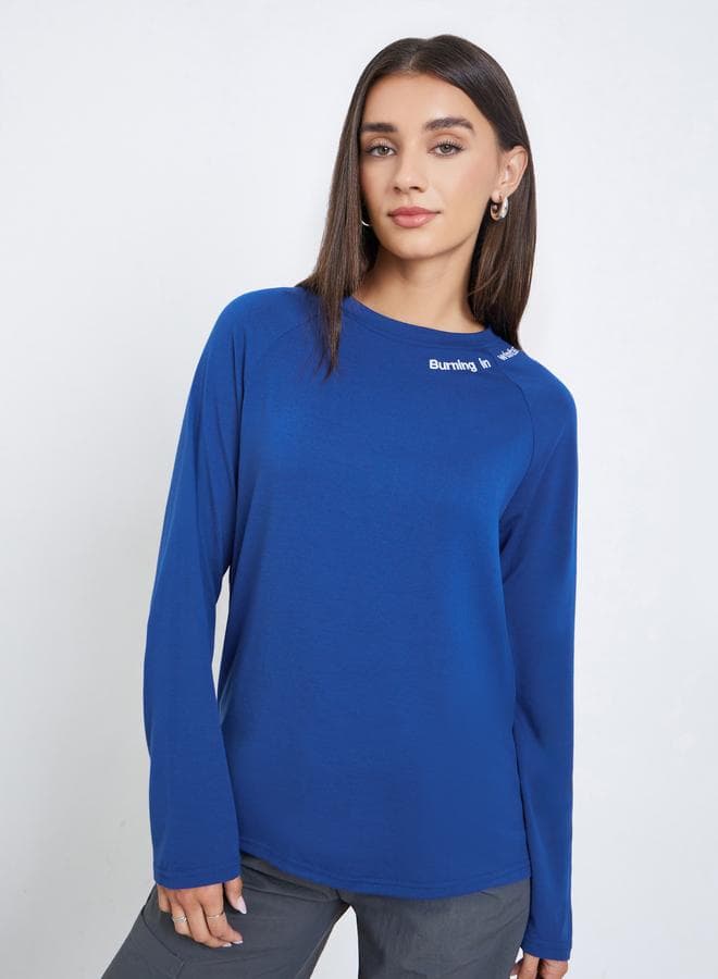 Blue Embroidered Crew Neck T-Shirt
