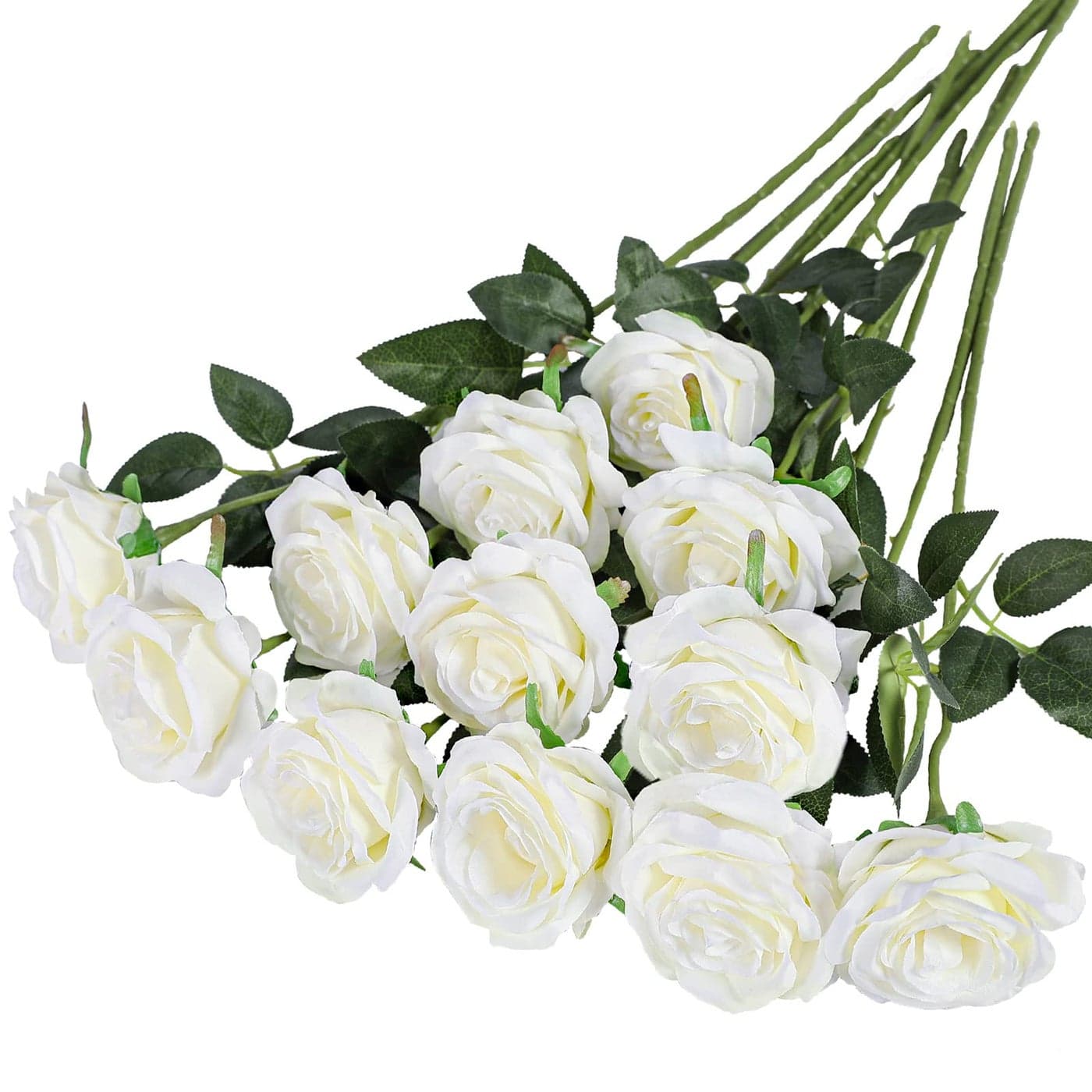 Hawesome 12PCS Artificial Silk Flowers Realistic Roses Bouquet Long Stem for Home Wedding Decoration Party 12PCSCream White 1