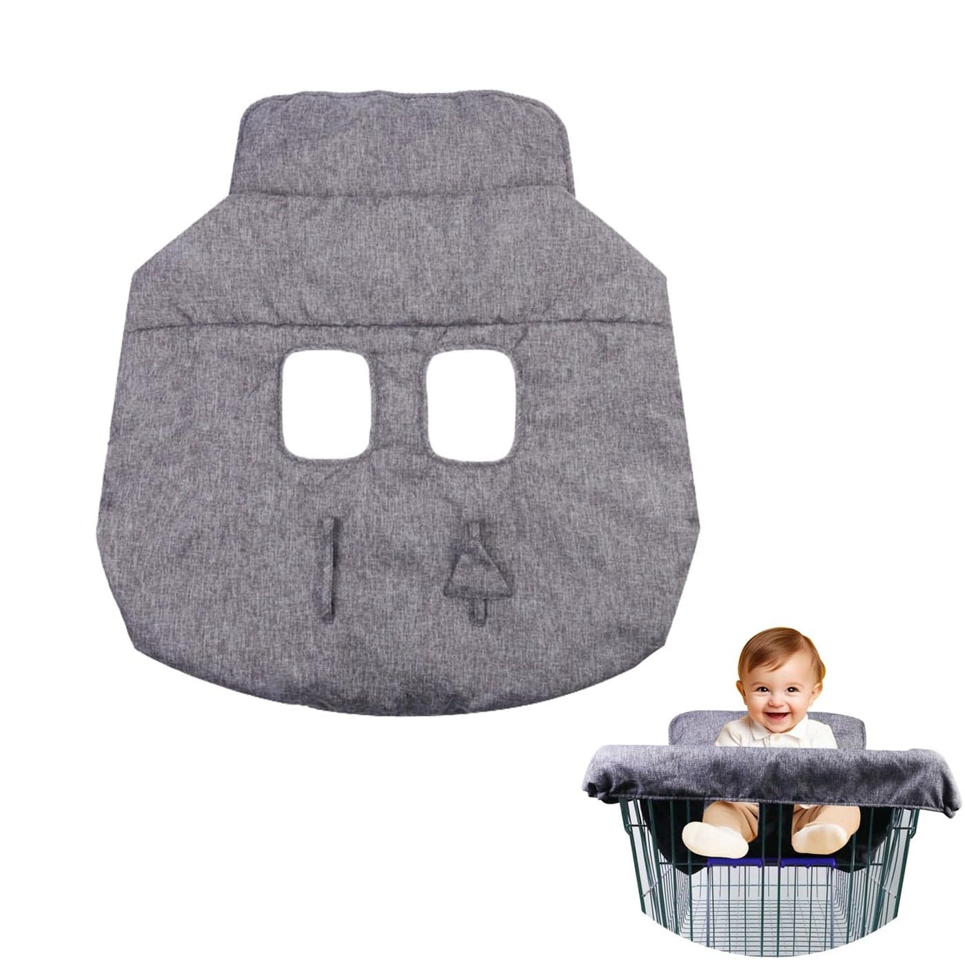 Shopping Cart Cover for Baby Cotton High Chair Cover Infant Grocery Cart Cushion Liner with Storage Pouch Foldable Machine Washable for Infant Toddler Boy or Girl Grey