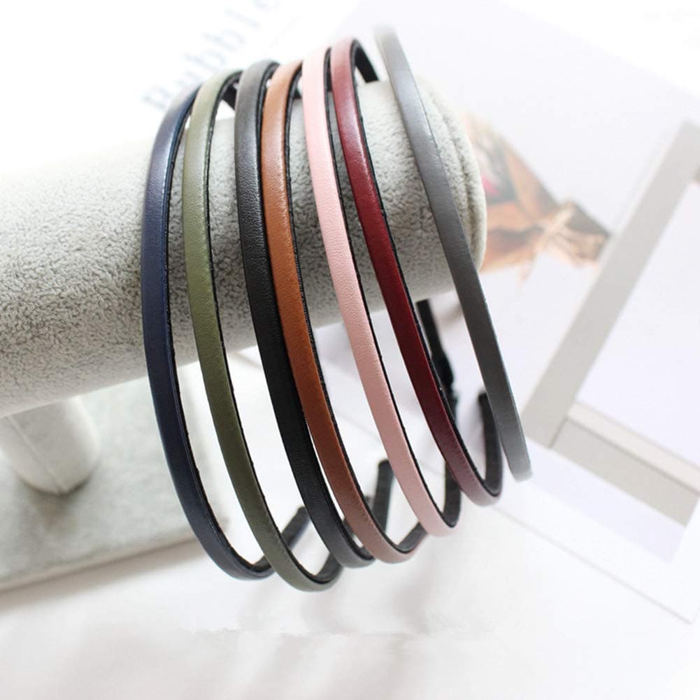Cute Solid Simple Leather Covered Party Headband Hair Bows Hair Loop Clasp Glitter Hairbands for Women and Girls