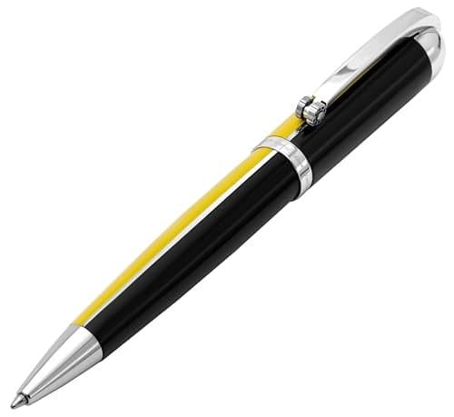 Xezo Visionary Brass and Aluminum Ballpoint Pen Medium Point Speed Yellow and Black Lacquer Numbered in Limited Edition of 500 Classic Art Deco Color Disposition Retrofuturistic Body Style