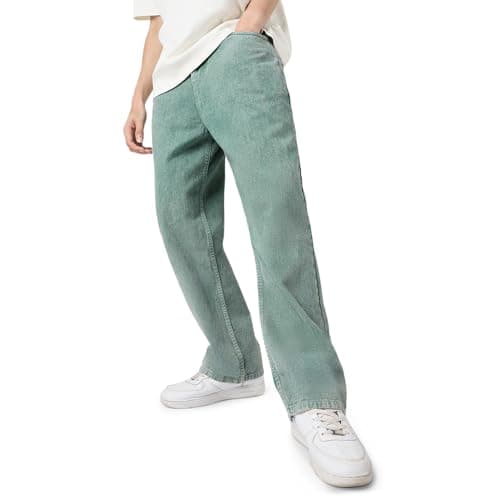 Urbano Fashion Men's Turquoise Green Loose Baggy Fit Washed Jeans Non-Stretchable (jeanlstowl-turq-28)