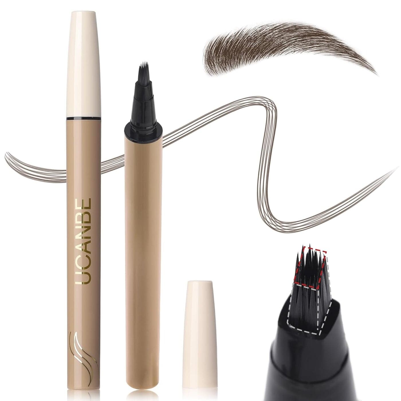 UCANBE Wild Natural Liquid Brow Pen - Microblading Eyebrow Pencil with Brow-Fection Angled Brush, Waterproof, Soft Bristles, Natural-Looking Brows, Last All Day for Women Girls Makeup(Dark Brown)