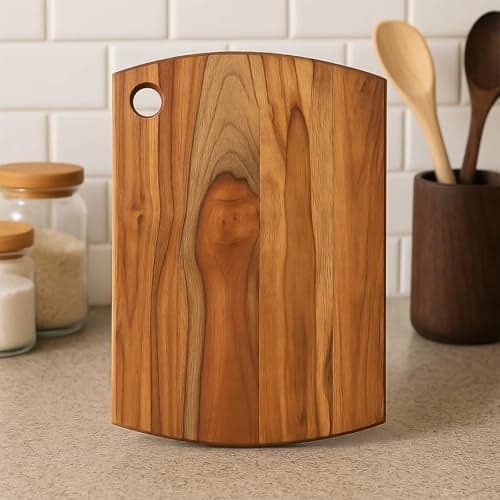 SUPERMOM Chopping Board Wood 1 Pc – Teak Wooden Cutting Board for Vegetables, Fruits, Meat and Cheese – Antibacterial, Durable, BPA-Free, Non-Slip Kitchen Chopping Board for Cooking and Food Prep
