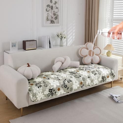 HOKIPO 'Elira Series' Digitally Printed Water Repellent + Waterproof Sofa Seat Mat for 3 Seater Sofa - Feather Brown Floral (AR-5248-C1*1)