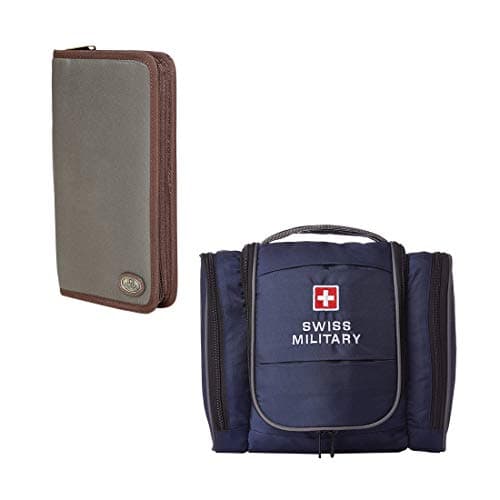 Swiss Military Travel Combo Toiletry Bag and Wallet for Men Women Water Resistant Makeup Pouch with Quick Access Pockets Organizer Multiple Compartments for Passport Cards Currency Travel Essentials