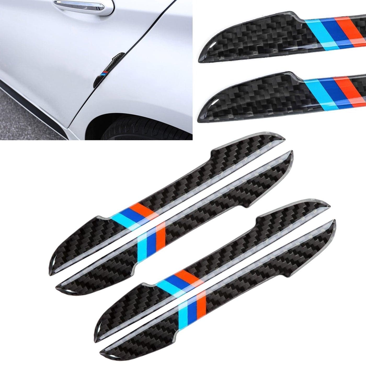 x xotic tech Car Side Door Edge Guards Protector Sticker Trim Real Carbon Fiber with M Color Strips Compatible with BMW