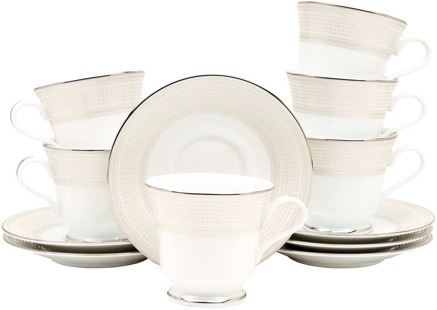 Dankotuwa Porcelain Platinum Luxury Cup and Saucer Set for Tea Coffee | Vegan | Scratch Resistant | Hard Chip Resistant | 200 ml | 12 Pieces (Set of 6) Menuna Platinum