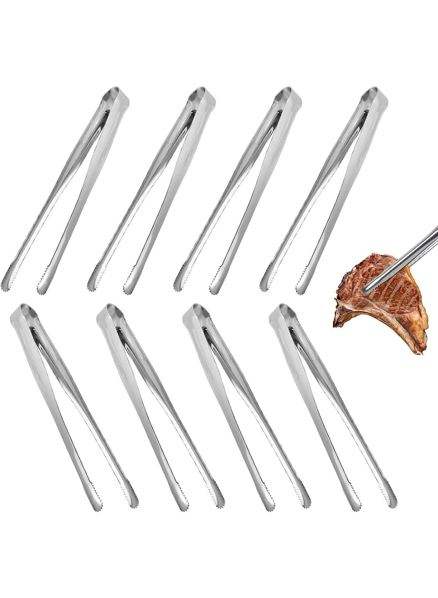 8 Pack Serving Tongs, Kitchen Tongs, Buffet Tongs, Stainless Steel Food Tong, Appetizer Tongs, Versatile and Durable, Dishwasher Safe, for Serving Food, Parties and Holiday, 9.45 Inch