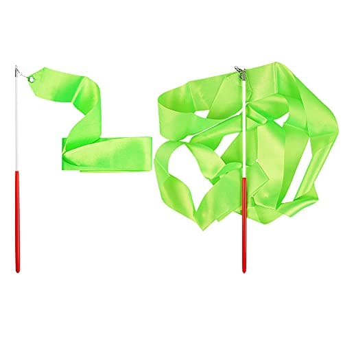 FAZHBARY 2 Pack Green Rhythmic Gymnastics Wands Praise Dancing Streamers for Baton Twirling Talent Shows Artistic Dancing