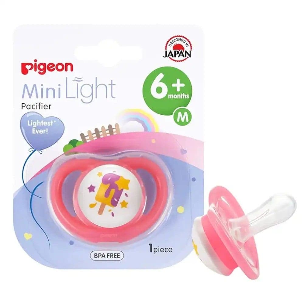 Pigeon Medium Sized Minilight Pacifier Ice Cream Printed and Teeth Friendly For 6+ months Babies- Pink