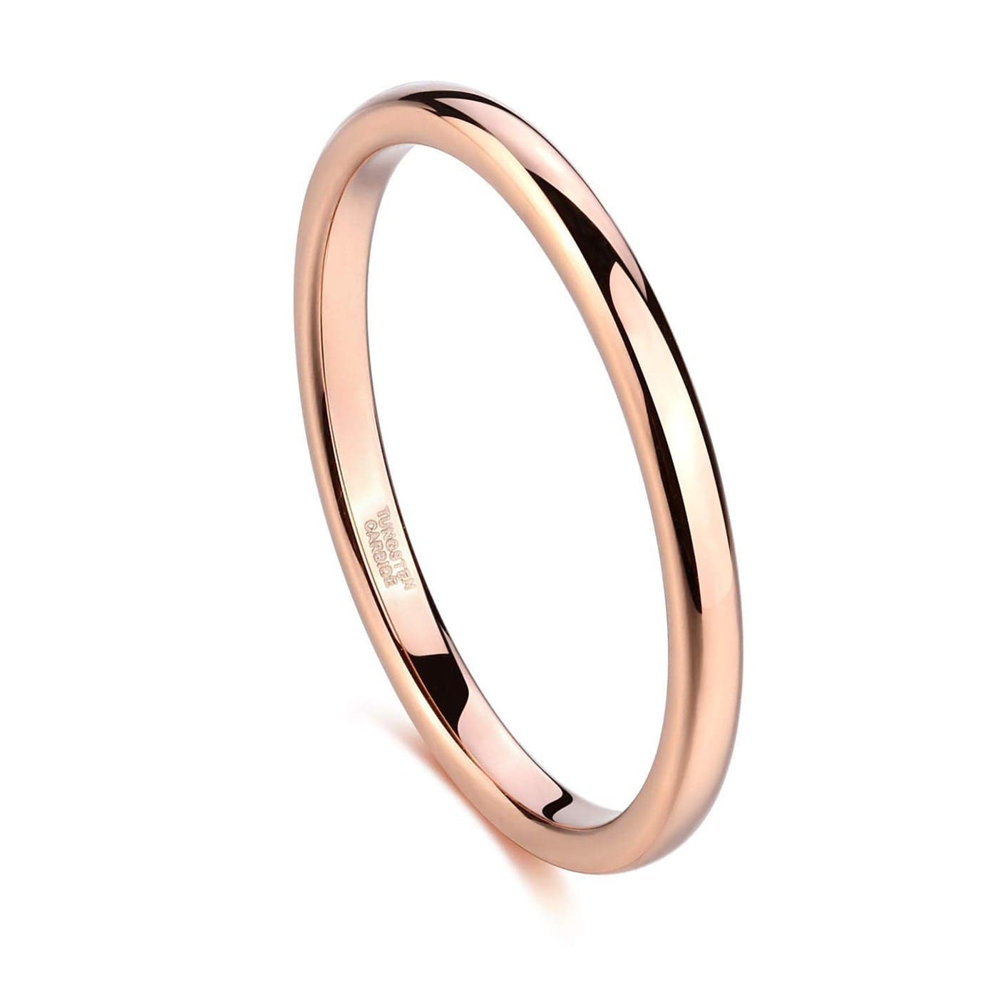 Greenpod 2mm Thin Tungsten Wedding Bands for Women Rose Gold Domed Slim Engagement Promise Ring Comfort Fit Size 6
