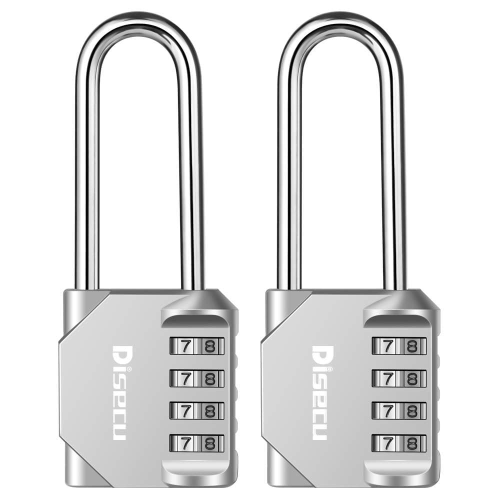 2 Pack disecu 26 Inch Long Shackle Combination Lock 4 Digit Outdoor Waterproof Padlock for School Gym Locker Sports Locker Storage Unit Gate Fence Toolbox Cabinet Silver