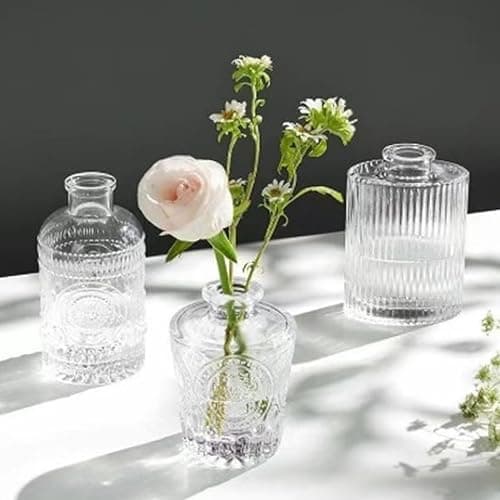 Art Street Decorative Clear Buds Transparent Glass Vase Set of 3, Flower Vase for Home Decor, Wedding Decoration, Living Room, Bedroom and Office Décor(Size: 3x5, 2.5x5, 2.8x4 Inch)