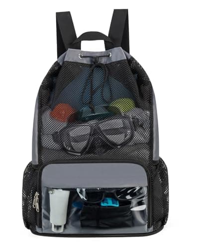 ecosmile Drawstring Backpack Sandproof Beach Backpack with Shoe Compartment Wet Pocket Waterproof Mesh Swim Bag Pool Bag for Gym Travel and Workout Gear Grey