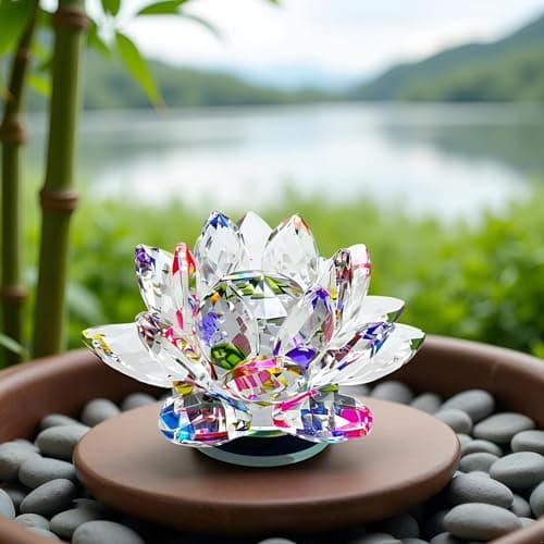 SAUDEEP INDIA Feng Shui Crystal Lotus Flower Vastu Item | Transparent Glass Kamal Flower for Positive Energy Home Decor (9x9x6 Cm, Regular Quality)