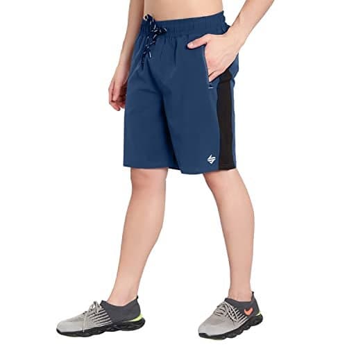 John Ally Men's Dry-Fit Sweat Resistant Active Athletic Gym Workout Running Performance Shorts with Zipper Pockets. (L, Berlin Blue)