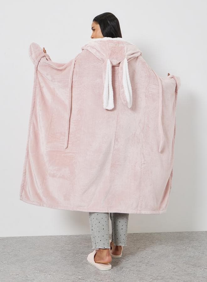 Fleece Buttoned Bunny Ears Hooded Cape Robe
