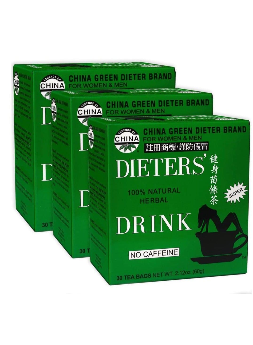 Dieter's 100% Natural Herbal Drink No Caffeine 30 Tea Bags 2.12 oz 60 g 3 Pack